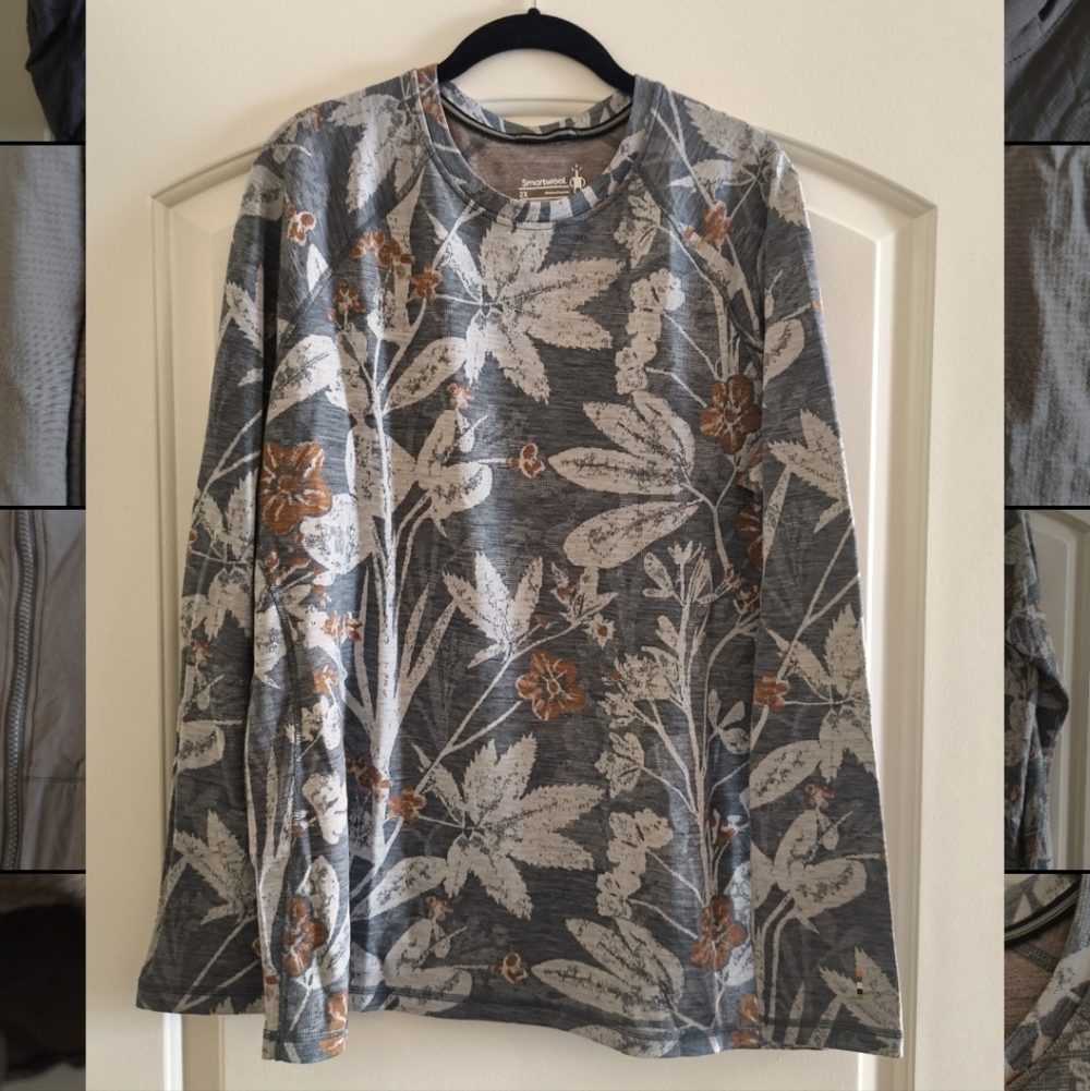SmartWool Classic Merino Wool Thermal Base Layer Top, Long Sleeve, Purple Floral